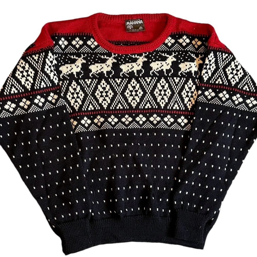 Mahana New Zealand Pure New Wool Winter Holiday Christmas Sweater Jumper Medium